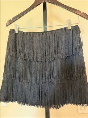 Fringe Tiered Mini Skirt - Black